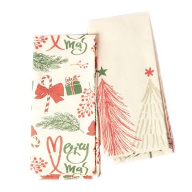 100% Cotton Merry Christmas Printed Kitchen Towels Set of 2 18x28 in Cherry Red & Green Dish Towels for Drying Dishes Kitchen Hand Towels Tea Tow