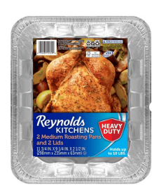 Reynolds Kitchens Heavy Duty Disposable Aluminum Roasting Pans with Lids, 11.75x9.25x2.5 in, 2 Count